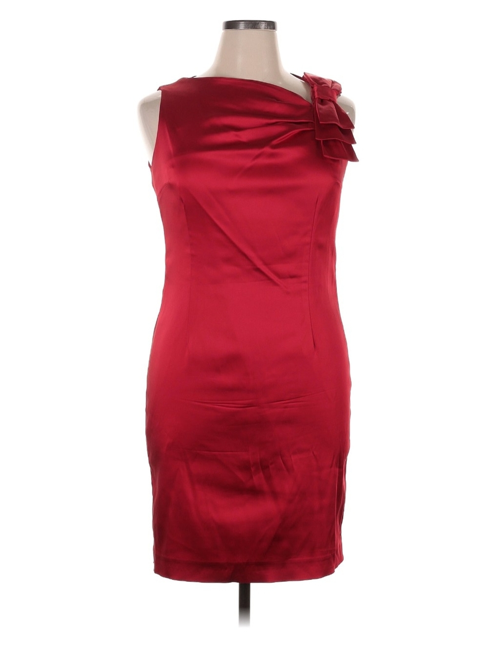 Taylor One-Shoulder Red Satin Sheath Dress with Shoulder Bow